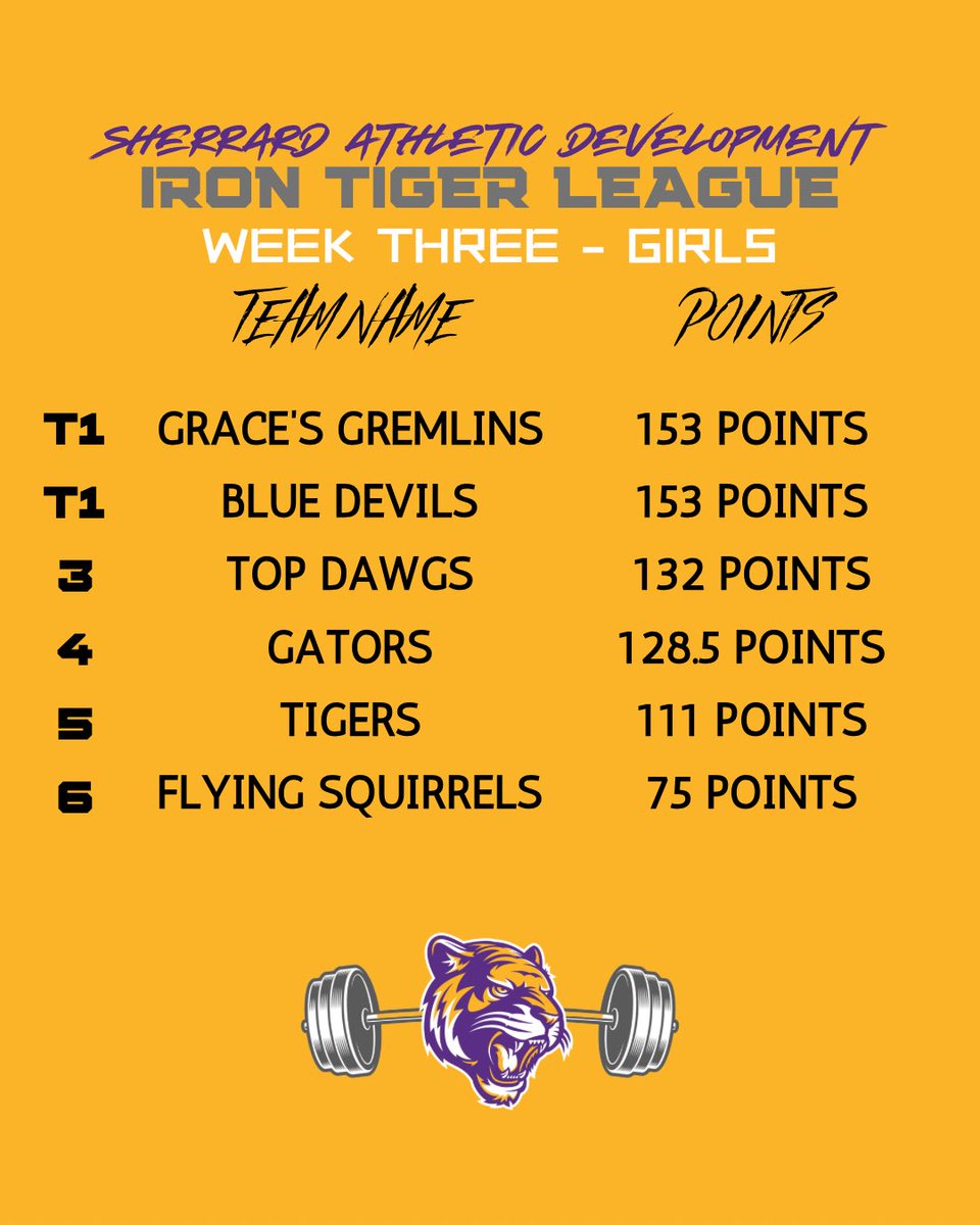 Iron Tiger League Standings Through 3 Weeks

We’ve almost reached the halfway point of summer - FINISH STRONG!