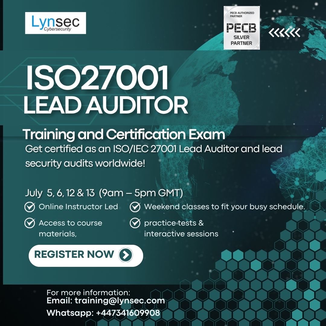 87.7% of certified pros are employed vs 57.8% without—gain that 25% job boost! 

Join Lynsec’s ISO 27001 Lead Auditor Training &amp; Cert Exam:

📅 July 5, 6, 12 &amp; 13 2025 | 9–5 GMT
💻 Live Virtual Classroom
#ISO27001 #Cybersecurity #InfoSec #Certification