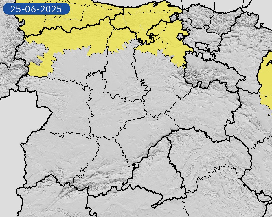 24/06 00:06 Avisos  activos hoy y mañana en Castilla y León por tormentas y lluvias. Nivel máximo de aviso: naranja.
Actualizaciones en aemet.es/es/eltiempo/pr…
