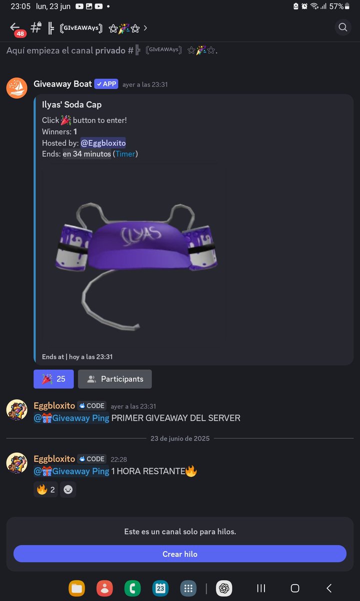 Sorteo de <a href="/Eggbloxito/">Eggbloxito</a> en su discord 
Finaliza en 30 minutos
discord.gg/ujQt6QfM