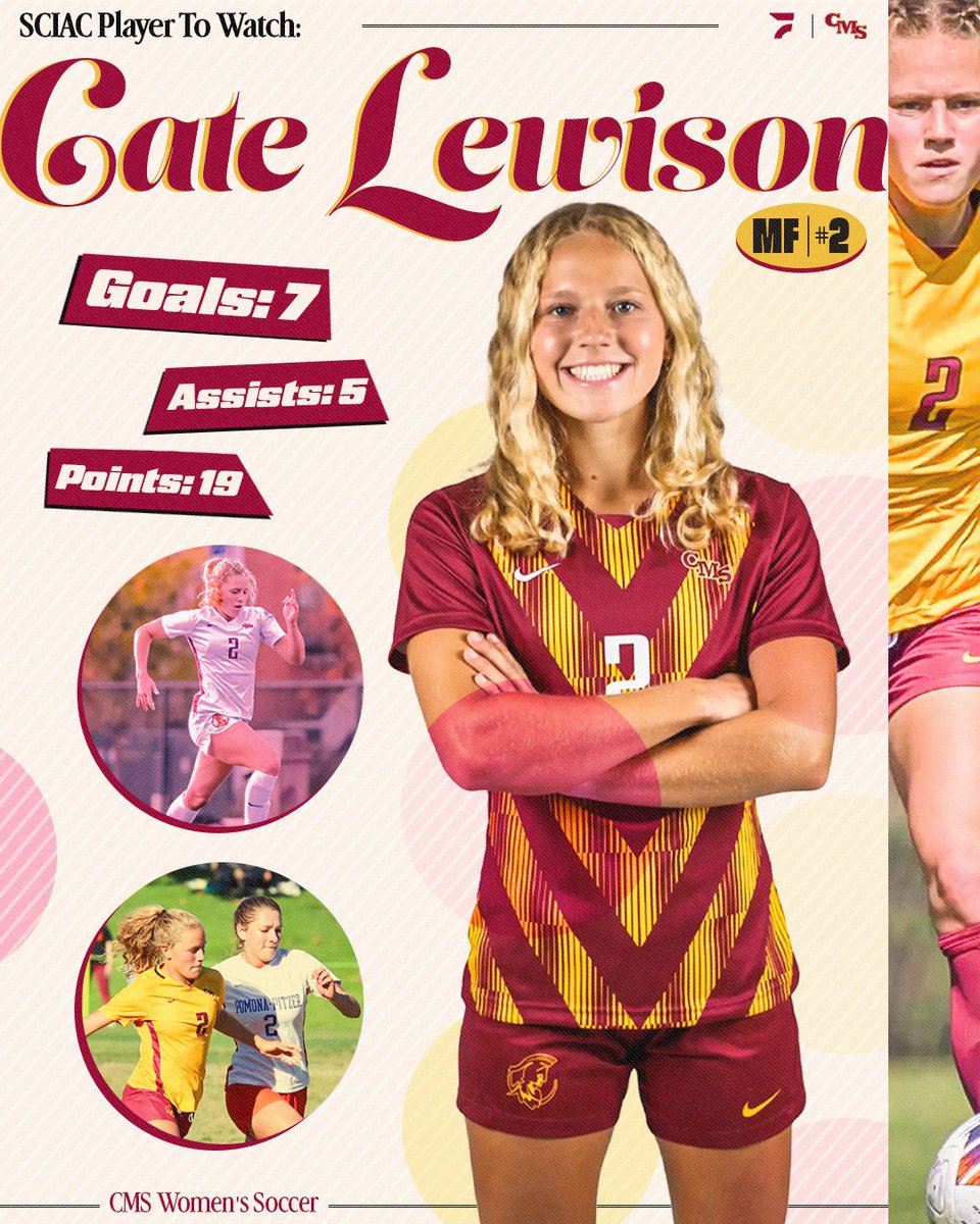 FloFC_'s tweet image. SCIAC Player To Watch: Cate Lewison ⚽️
Cate had a year to remember in ‘24! She led the Athenas in goals with 7 and earned First-Team All-SCIAC honors! She’ll be returning to the field as a season this fall 👏🔥
#SCIACfc | @theSCIAC | @AthleticsCMS