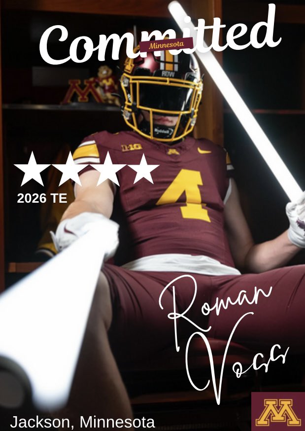 KoiGophersRTB's tweet image. Minnesota lands a commitment with 4⭐️ TE @romanvoss2‼️
Voss chooses the Gophers over Alabama, Miami, USC, Oklahoma, and others.🚣@GopherFootball #RTB @Coach_Fleck @RyanBurnsMN @CoachKoehler @CoachHarbaugh @GopherSports #Commit