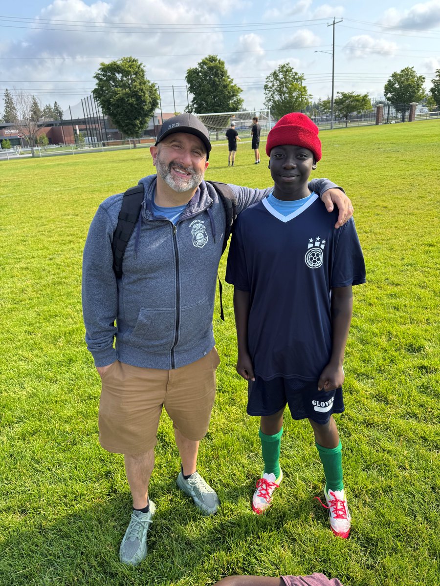 Starting today SPD had a great time partnering with Thrive International at the Thrive Nation Soccer Camp, with over 200 players participating.  Many officers helped with the camp and Reserve Officer Kizombo talked to the players before kicking off the camp.
