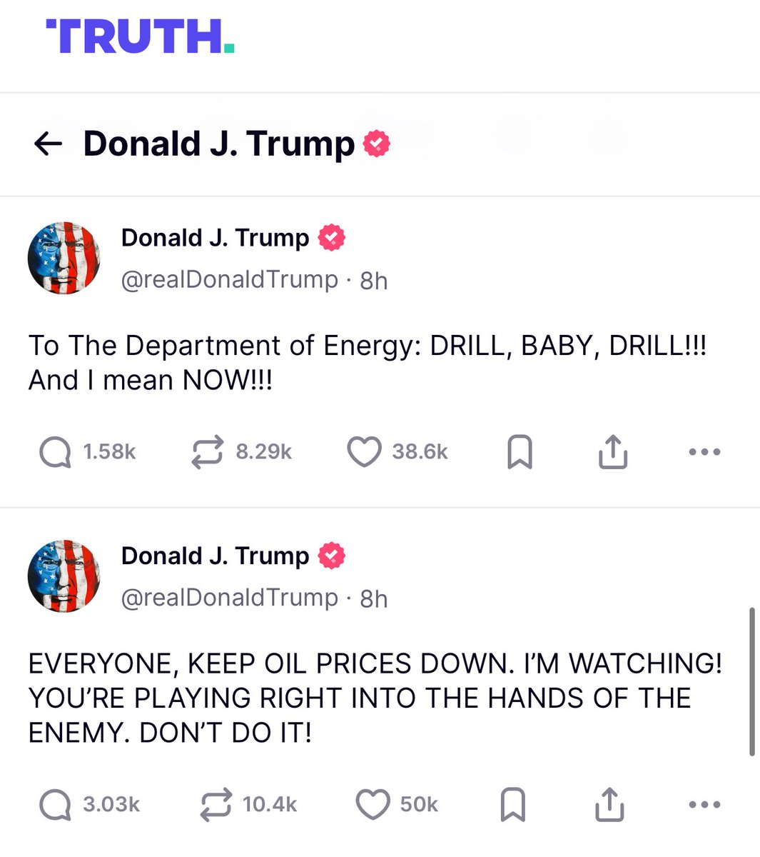 mualphaxi's tweet photo. This has been one of Trump's greatest  poasting days ever.

Threatened to nuke Russia when he woke up, demanded oil prices go down (they did), thanked Iran for telling us they'd bomb us, and now the most insane ceasefire announcement in history.

Absolutely astounding 😂 https://t.co/GhRgeRxuiH