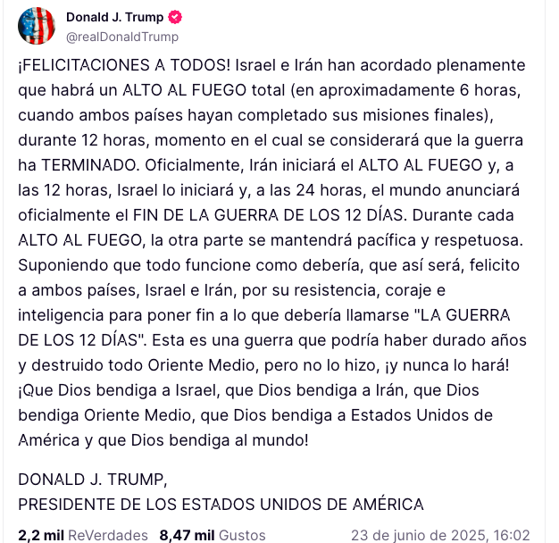 DavidVR55367417's tweet photo. Esperemos que realmente sea el final del conflicto.

#TerceraGuerraMundial #Trump #ConflictoMedioOriente #Israel https://t.co/kcOSAY1NLI
