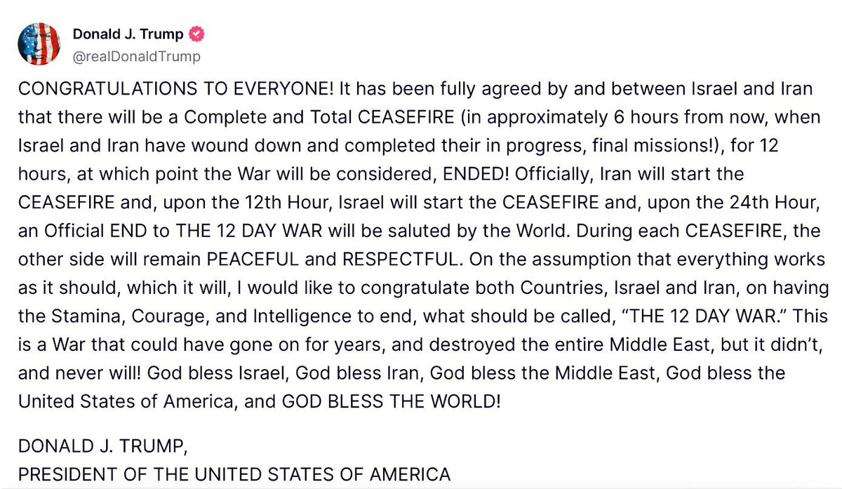Save this Post : 

This Ceasefire wouldn’t last more than a week… 

#Iran #IsraelIranConflict #IranVsIsrael