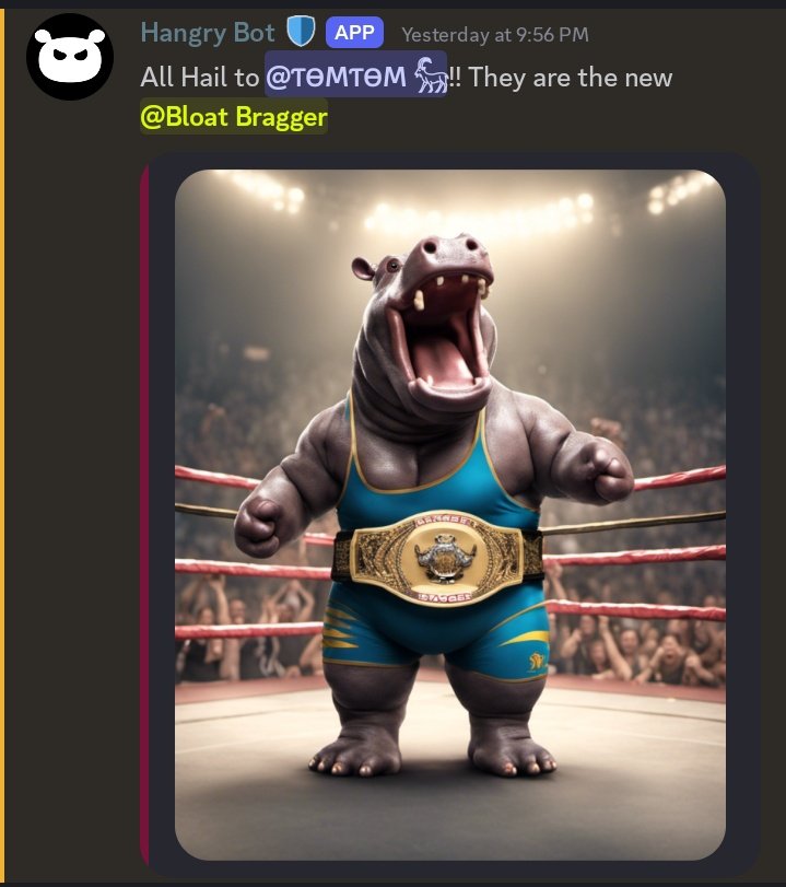Mayowa550's tweet photo. Got the golden belt again after several months 😤 Bloat Bragger TomTom💪🥂

Thanks to @lulgjuraj8 for hosting and for the prize 🔥🥳🥳 

Join the discord ( @HangryHippoNFT )  and maybe I might just keep winning 👀 https://t.co/4dMcb7lqk3