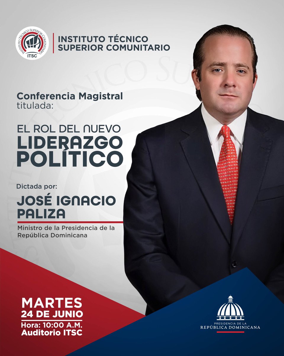 Instituto Técnico Superior Comunitario (ITSC) (@itscoficial) on Twitter photo ¡Gran Conferencia Magistral en el ITSC! 🗣️
Este martes recibimos a <a href="/JosePaliza/">Jose Paliza</a> Ministro Administrativo de la Presidencia, en un encuentro inspirador con nuestra comunidad estudiantil. 🇩🇴🎓
¡No te lo puedes perder!
#ITSC
#Jose Paliza
#ITSCConPaliza ¡Gran Conferencia Magistral en el ITSC! 🗣️
Este martes recibimos a <a href="/JosePaliza/">Jose Paliza</a> Ministro Administrativo de la Presidencia, en un encuentro inspirador con nuestra comunidad estudiantil. 🇩🇴🎓
¡No te lo puedes perder!
#ITSC
#Jose Paliza
#ITSCConPaliza