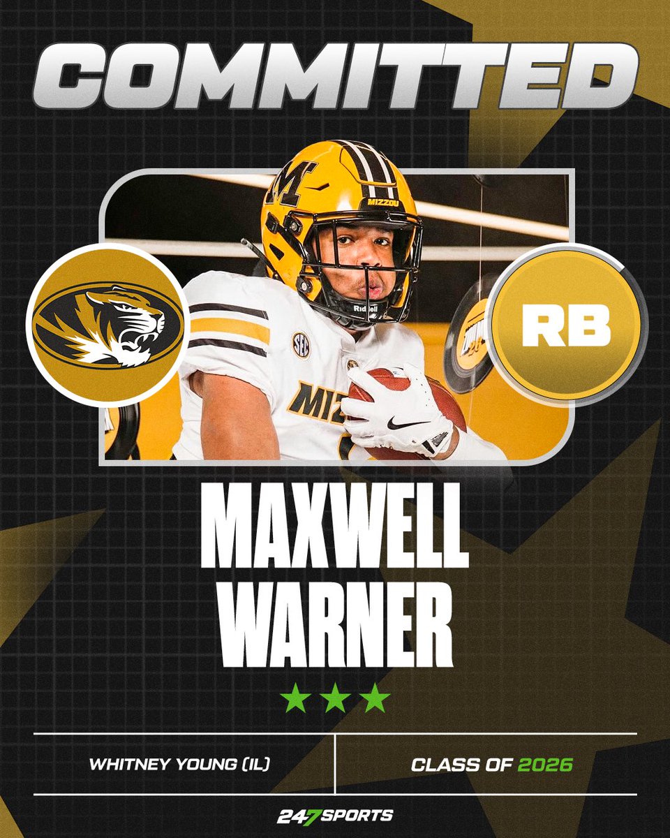 Mizzou lands Chicago Whitney Young RB Maxwell Warner.

Tigers offered the day after Christmas and he says the relationship got stronger and stronger with running backs coach Curtis Luper from there.

247sports.com/college/missou…