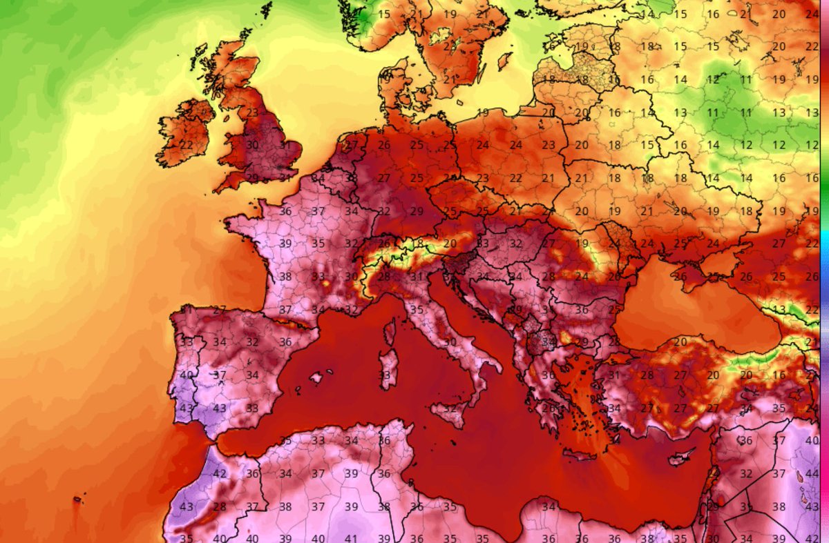 This is insane 😐 Get ready for the most widespread and severe heatwave so far this summer by the end of June into July, Europe…