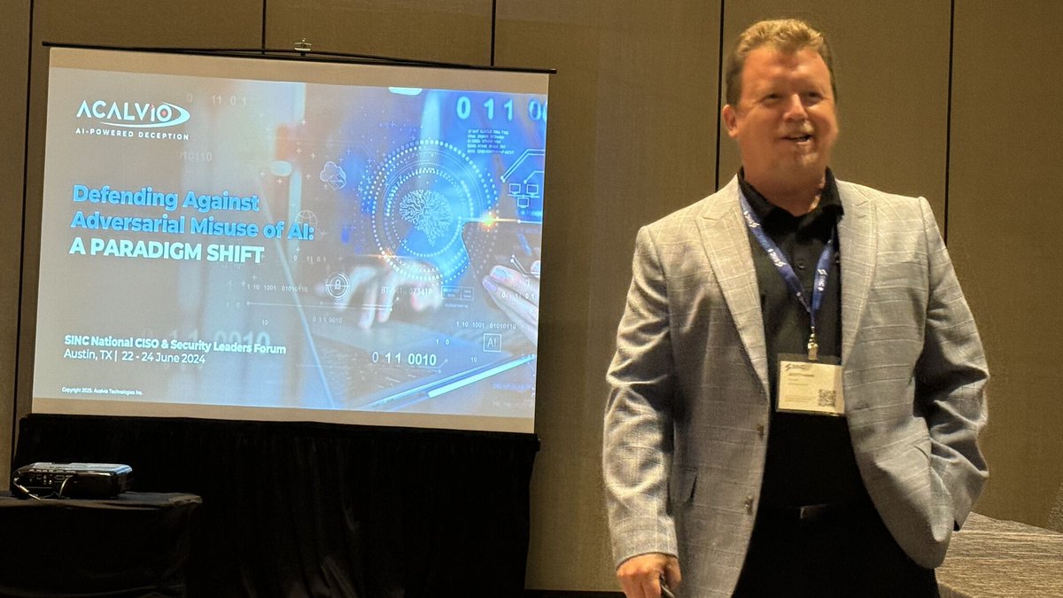 Anand Akela (@aakela) on Twitter photo Had a great time connecting with CISOs and industry experts at the #SINCCISO25 event in Austin.
<a href="/sahawkx/">Scott Hawk</a> did a great job discussing how threat actors are weaponizing #AI and the significance of Preemptive Defense with #CyberDeception to safeguard against these evolving threats Had a great time connecting with CISOs and industry experts at the #SINCCISO25 event in Austin.
<a href="/sahawkx/">Scott Hawk</a> did a great job discussing how threat actors are weaponizing #AI and the significance of Preemptive Defense with #CyberDeception to safeguard against these evolving threats