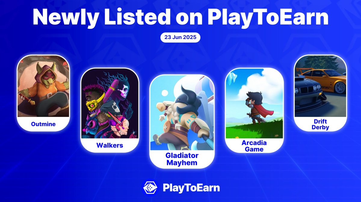 PlayToEarn (@playtoearn) on Twitter photo Check out the 5 newest blockchain games recently listed on the PlayToEarn platform! 🕹️✨
🔹Gladiator Mayhem (<a href="/LFG_GTFO/">Lightning Forge Games (LFG!) 🔺</a>)
Battle, train heroes, and rule in Gladiator Mayhem
🔹<a href="/xArcadiaGame/">Arcadia ⚡️</a>
Gather, craft, explore and grow your legend!
🔹<a href="/WalkersCNFT/">WALKERS</a>
GameFi ‘Walk2Earn’ App Check out the 5 newest blockchain games recently listed on the PlayToEarn platform! 🕹️✨
🔹Gladiator Mayhem (<a href="/LFG_GTFO/">Lightning Forge Games (LFG!) 🔺</a>)
Battle, train heroes, and rule in Gladiator Mayhem
🔹<a href="/xArcadiaGame/">Arcadia ⚡️</a>
Gather, craft, explore and grow your legend!
🔹<a href="/WalkersCNFT/">WALKERS</a>
GameFi ‘Walk2Earn’ App