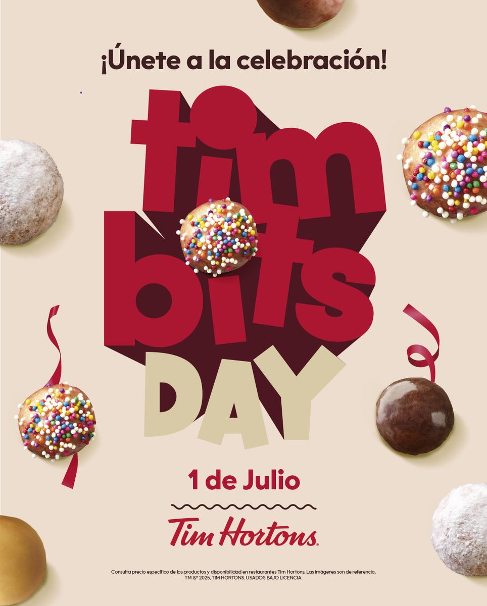 La celebración más Tim-tástica 🎉 está de regreso.
Nos vemos este 1 de julio 📅 con antojo, alegría… y muchas sorpresas 🍩