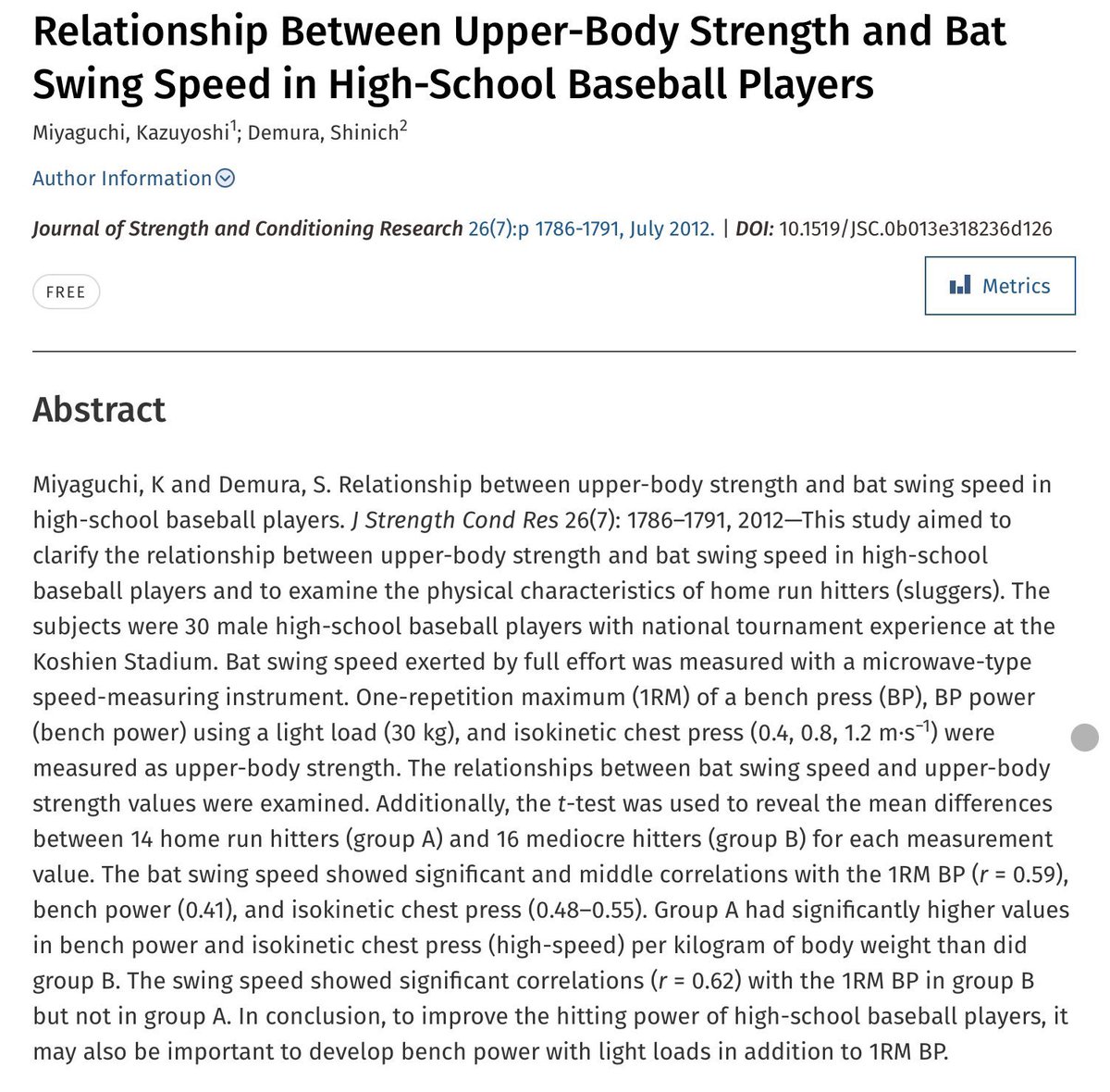 Pressing Strength is highly correlated to Throwing and Swinging Performance.

No matter the implement, any general increase in Force Production provides a larger base for more specific performance.

Ball Players…Press Heavy, Fast and OFTEN!💪🏻⚾️
