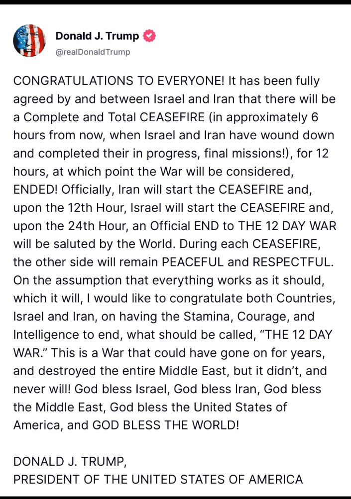 ArvindK66214498's tweet photo. Breaking: #ceasfire between #IranIsraelConflict. 
#zeenews #aajtak https://t.co/Atho4TuWJk