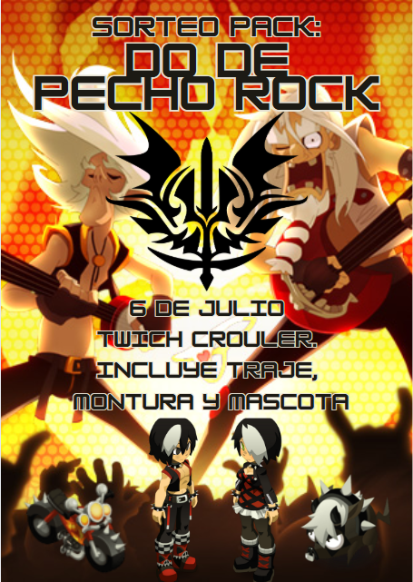 CroulerTCG's tweet photo. El Festival de Do de Pecho ED Rock esta llegando! 
Para los seguidores del canal el dia 6 de julio se realizara un sorteo.  
El Pack Do de Pecho incluye: 
☠️Traje.
☠️Montura.
☠️Mascota.
Gracias a @WAKFU_ES  por apoyarnos con este sorteo! https://t.co/mVF3S8StmC