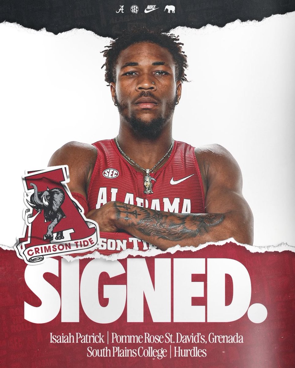 2024 JUCO 110mH Champion Isaiah Patrick 🇬🇩 has flipped his commitment from Auburn to Alabama 😳😱

Patrick also holds the JUCO Record in the 60mH at 7.50s as well as the Grenadian National Record in the event.