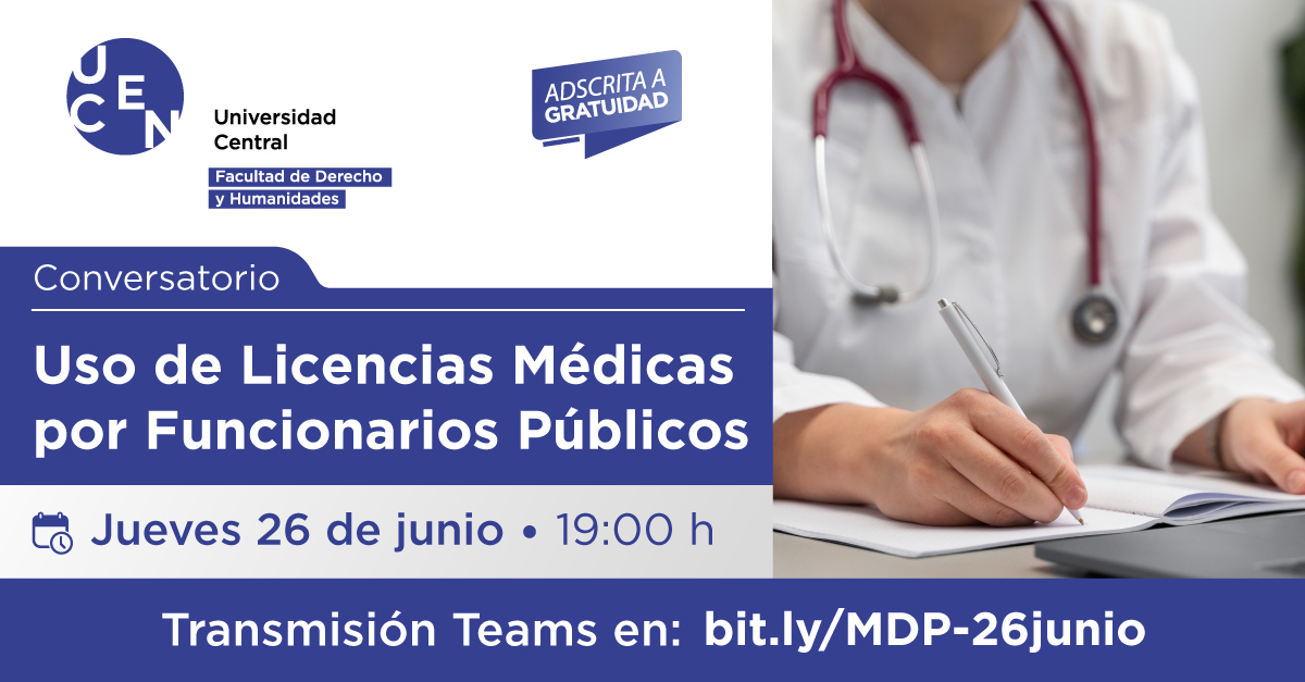 [Este jueves] Rosa Fernanda Gómez (<a href="/derechouandes/">Derecho UANDES</a>) y Joseline Sánchez (<a href="/AChMChile/">AChM Asociación Chilena de Municipalidades</a>) conversan con Camilo Mirosevic (<a href="/ucentral_cl/">Universidad Central de Chile</a>) sobre el uso de licencias médicas por funcionarios públicos.
🔗Conéctate en bit.ly/MDP-26junio
📅 Jueves 26 de junio
🕖 19:00 horas