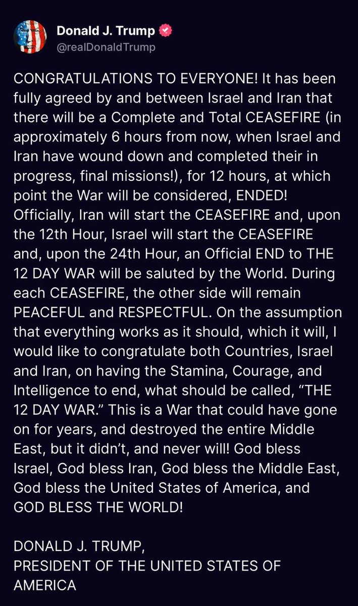 ivanantonio2016's tweet image. Gracias al comunicado ayer del Huevito hoy se anuncia un cese al fuego con miras a un acuerdo para terminar las hostilidades entre Israel e Irán. Si ha logrado eso en el orden mundial imagínese lo que lograría por esta mísera Colonia 👀