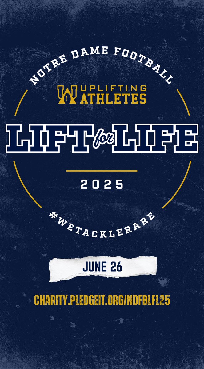 Sean “Big Bear” Sevillano Jr. (@59_problemz) on Twitter photo One workout. One cause. One team pushing their limits for the 30 million Americans living with a rare disease. 💪🏆 <a href="/NDFootball/">Notre Dame Football</a> is teaming up with <a href="/UpliftingAth/">Uplifting Athletes</a> for #LiftForLife, giving it everything we’ve got to make an impact.
Join us in the fight!
charity.pledgeit.org/ndfblfl25/@Sea… One workout. One cause. One team pushing their limits for the 30 million Americans living with a rare disease. 💪🏆 <a href="/NDFootball/">Notre Dame Football</a> is teaming up with <a href="/UpliftingAth/">Uplifting Athletes</a> for #LiftForLife, giving it everything we’ve got to make an impact.
Join us in the fight!
charity.pledgeit.org/ndfblfl25/@Sea…