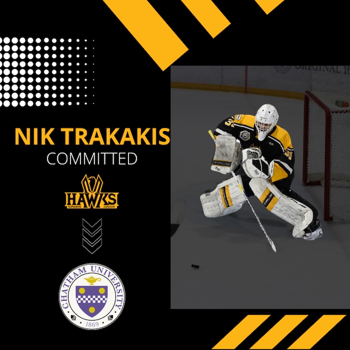 🪧#SJHLNEWS | The Nipawin Hawks are proud to announce that goaltender Nik Trakakis has committed to Chatham University in Pittsburgh, Pennsylvania, where he will continue his academic and athletic journey at the NCAA Division III level.

Details - sjhl.ca/hawks-trakakis…

Release