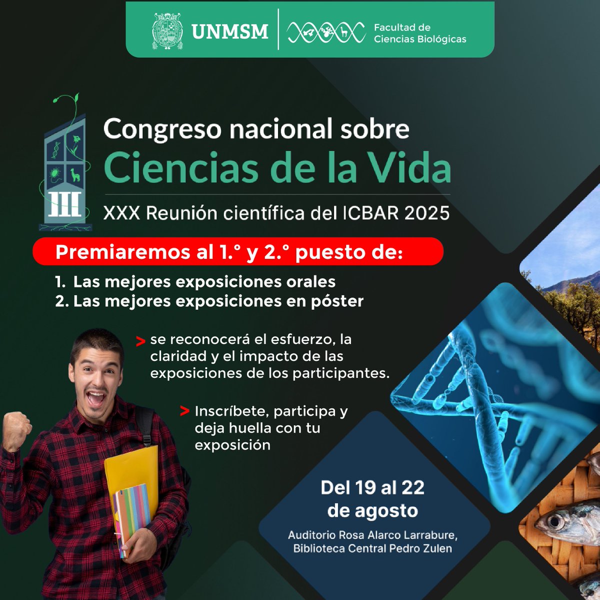 🏆 Premiaremos al 1.º y 2.º puesto de:
🔹 Las mejores exposiciones orales
🔹 Las mejores exposiciones en póster
👉Inscríbete al Congreso: biologia.unmsm.edu.pe/investigacion/…
¡Tu trabajo puede ser el próximo en destacar!
Inscríbete, participa y deja huella con tu exposición 💡