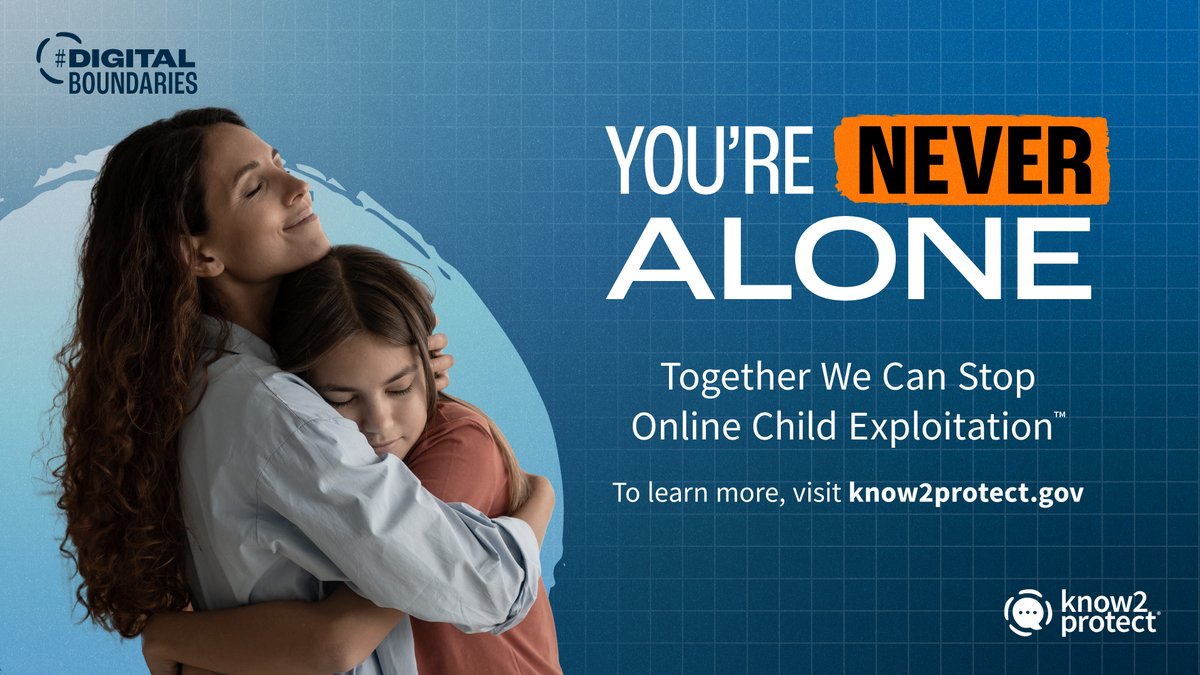 Know2Protect's tweet image. Online risks can impact your child. If they experience something harmful online like exploitation or abuse, let them know there is a way out. Visit dhs.gov/know2protect/s… for resources.
#K2P #DigitalBoundaries
