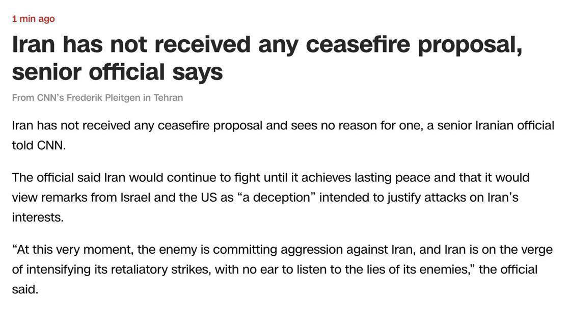 RationalMediaX's tweet photo. There is no ceasefire agreement between Israel and Iran. Claims of a ceasefire appear to be a tactic by U.S. and Israel to falsely accuse Iran of violating a nonexistent truce in the coming days. https://t.co/uUsHFOeUfL