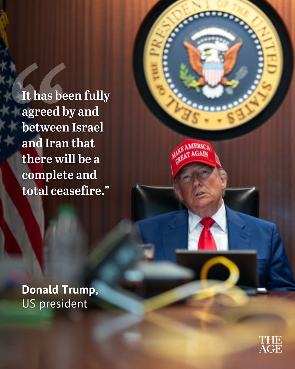 Donald Trump has announced a ceasefire agreement between Israel and Iran, to be phased in over 24 hours.

theage.com.au/world/middle-e…