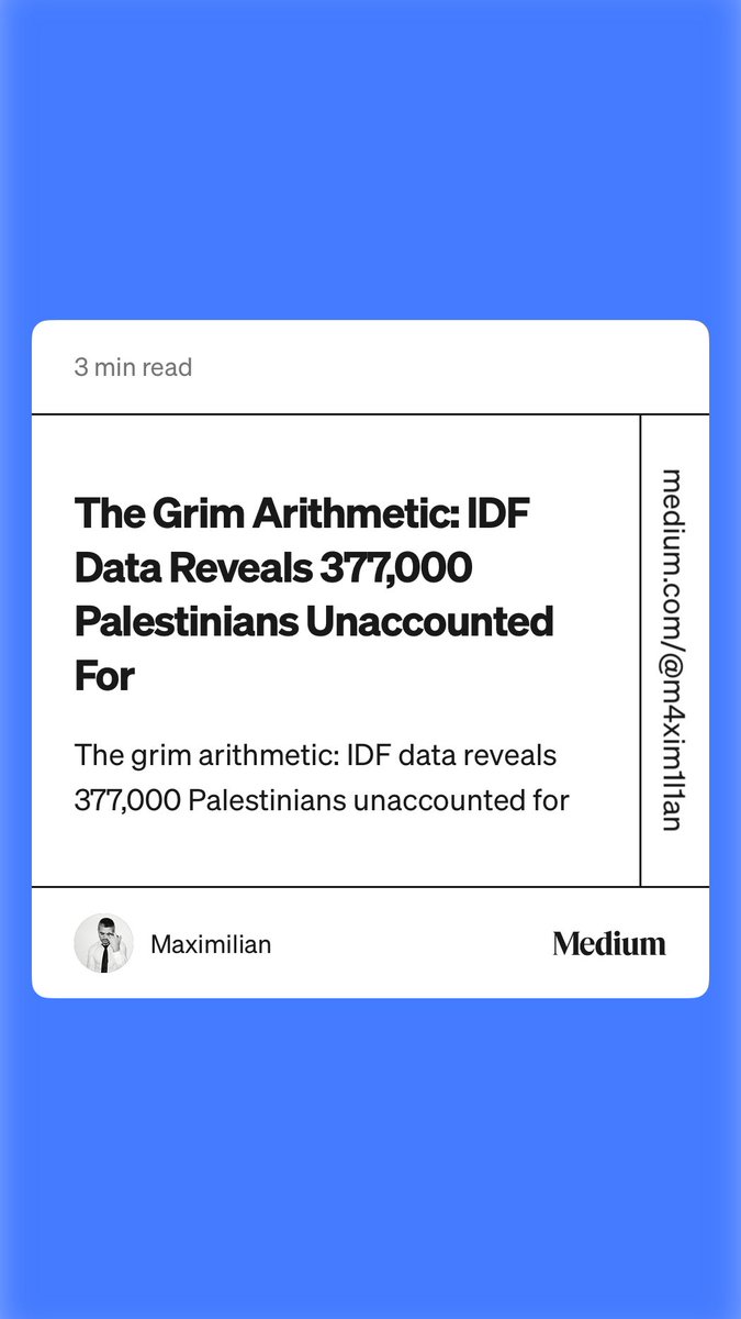 In Gaza, the bodies of 60,000 genocide victims have been recovered. 377,000 are still missing: IDF Data Reveals 377,000 Palestinians Unaccounted For.  medium.com/@m4xim1l1an/th…