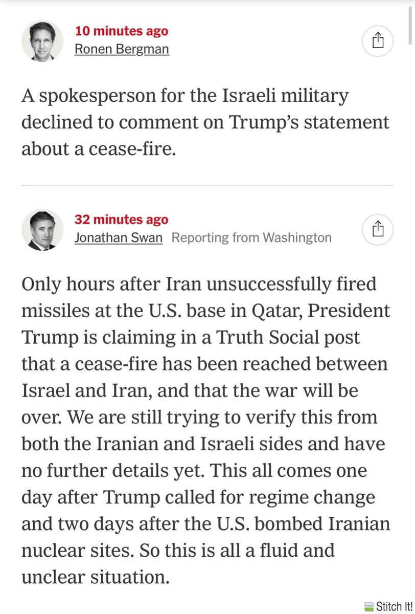 NYTimes reporters saying they are trying to confirm claims by U.S. President of ceasefire