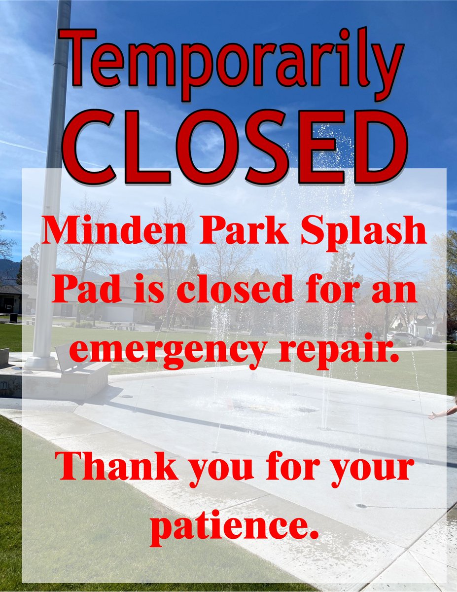 Whoops, we are experiencing some technical difficulties with the Minden Park Splash Pad. It will be temporarily closed while we make some repairs. We apologize for any inconvenience.  

Westwood Park Splash Pad is still open, so the party can still continue on!
