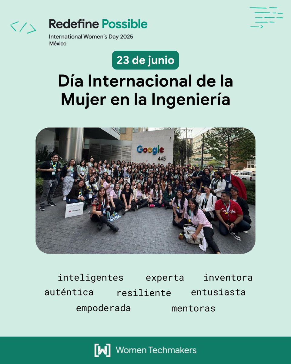 👩🏻‍💻👩🏻‍🚀 DIA INTERNACIONAL DE LA MUJER EN LA INGENIERÍA
Este día celebramos con mucho entusiasmo a todas las mujeres en ingeniería✨
A cada ingeniera que nos inspira, motiva, enseña y guía a ser una mejor persona y profesionista.
¡Juntas redefinamos lo posible!