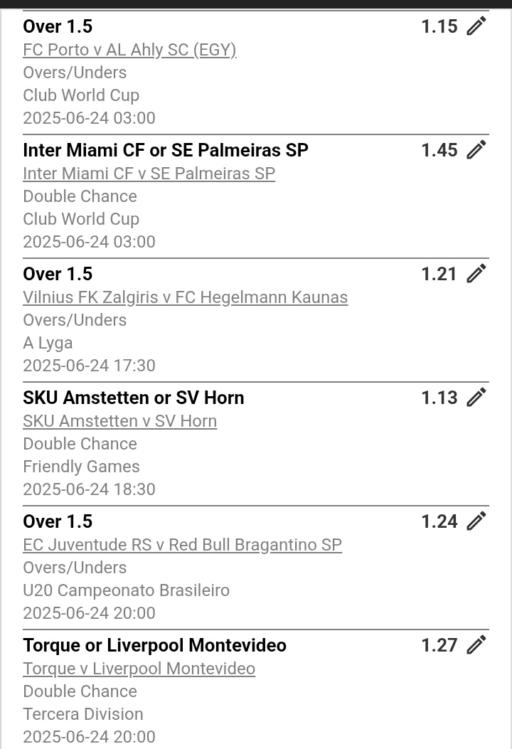 120 Odds Weekly Train slip. Kick off in the morning hours 03:00 FIFA CLUB WORLD CUP... Edit the slip to your taste💫 CODE BW500E3D0...