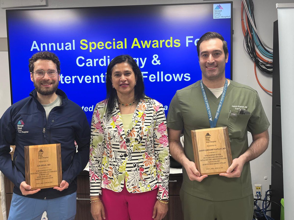 SinaiCards's tweet image. Congratulations to our very own first year fellow Ian Segal and interventional fellow @JasonGKaplanMD for winning this year’s patient care and teaching awards! We are lucky to have such stellar role models in our program✨🫀