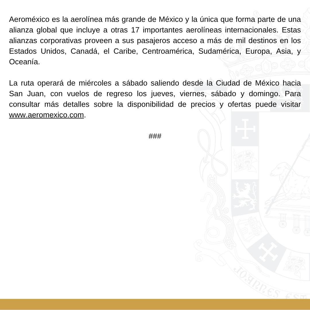 Comunicado de Prensa | Puerto Rico da la bienvenida a ruta directa de Aeroméxico

La Compañía de Turismo estima en $13.5 millones el impacto del vuelo entre Ciudad de México y San Juan