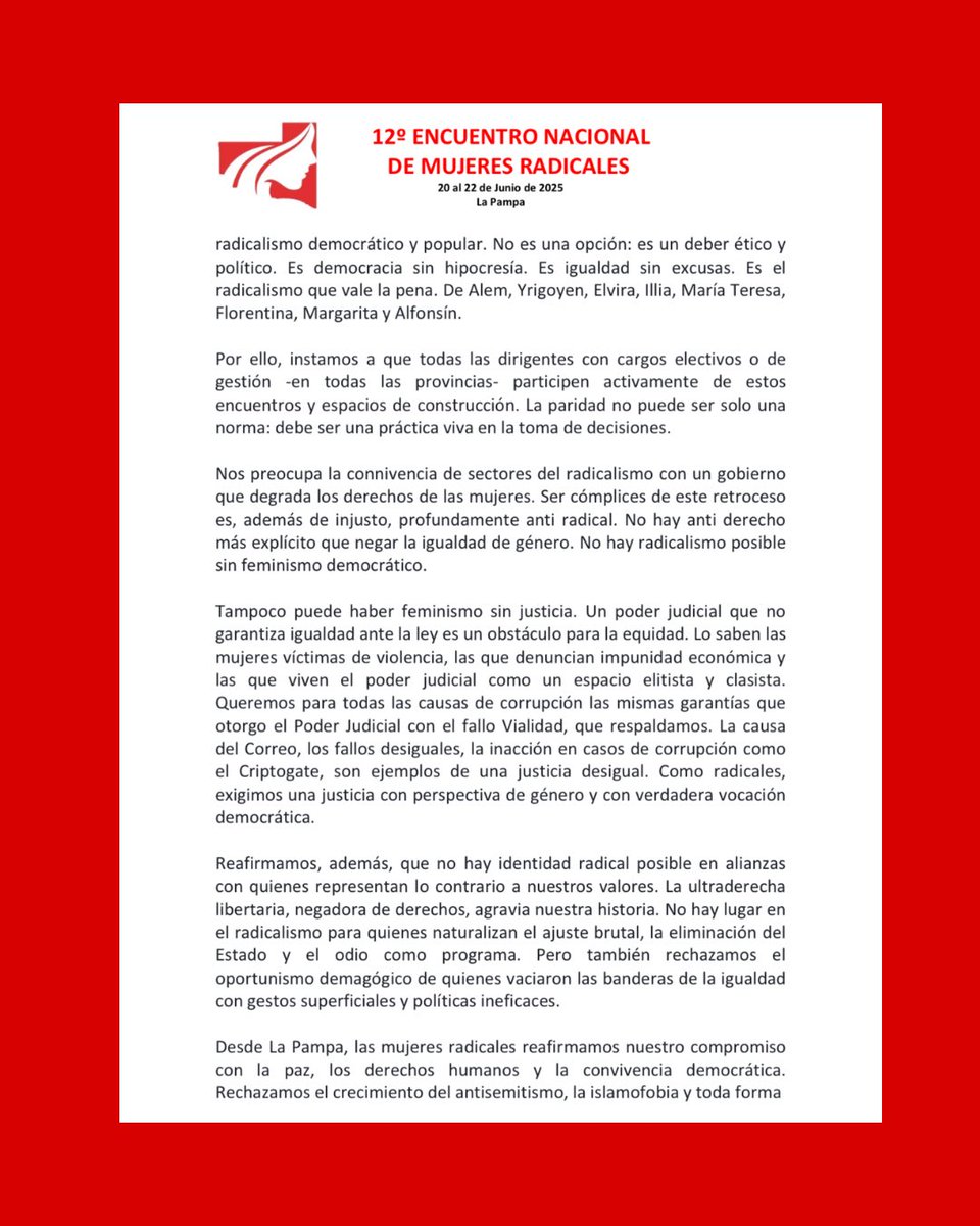 Muj_Radicales's tweet photo. 12’ ENMR La Pampa 2025 - Documento final https://t.co/8rOv2ND7pk