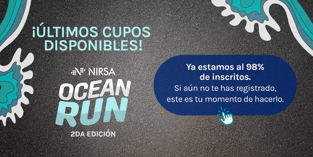 ⏰ ¡Asegura tu lugar en la carrera #NIRSAOceanRun! 
Estamos a punto de cerrar inscripciones, ¡solo nos faltas tú!🏃‍♀️🌊

Los cupos son limitados y los premios esperan por ti:
🏅 Medallas y kits exclusivos
🎁 Premios para los ganadores

👉 Inscríbete ya: jplayraces.com/event/oceanrun/
