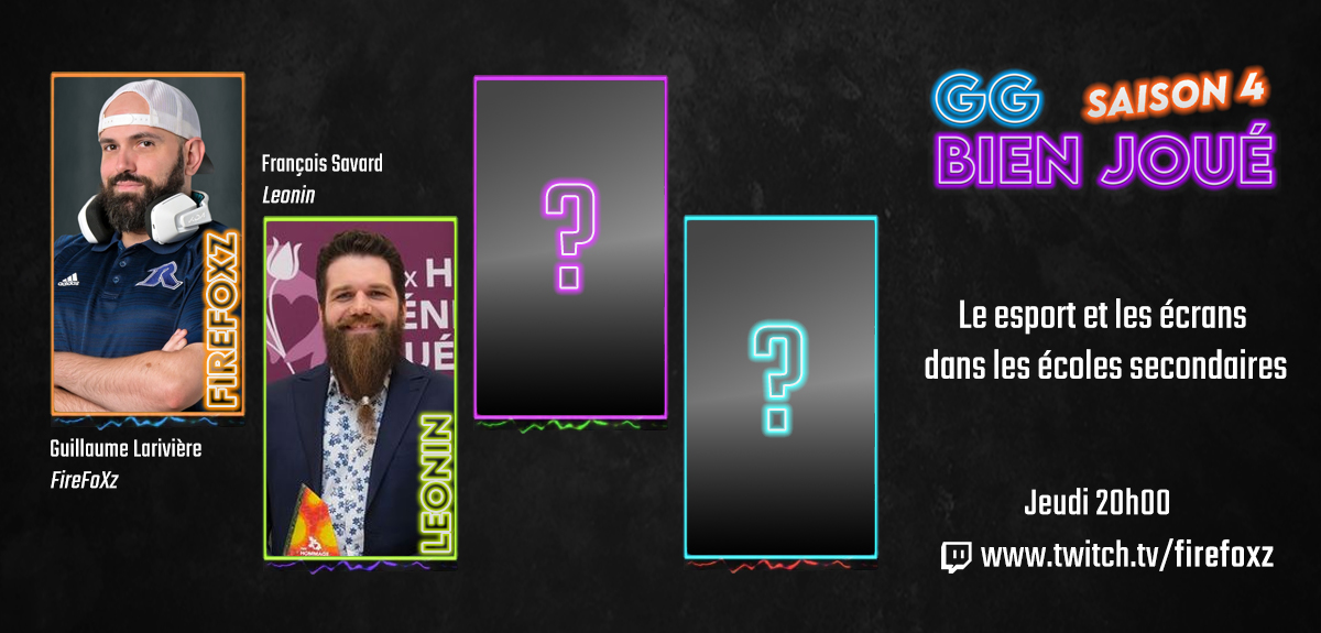 Cette semaine, nous parlerons de l'impact des écrans et du esport dans les écoles secondaires. Et qui de mieux que <a href="/LeoninQc/">François Savard (Leonin)</a> , qui a participé à la Commission spéciale sur les impacts des écrans sur la santé des jeunes avec le gouv. du Québec pour nous partager son point de vue!