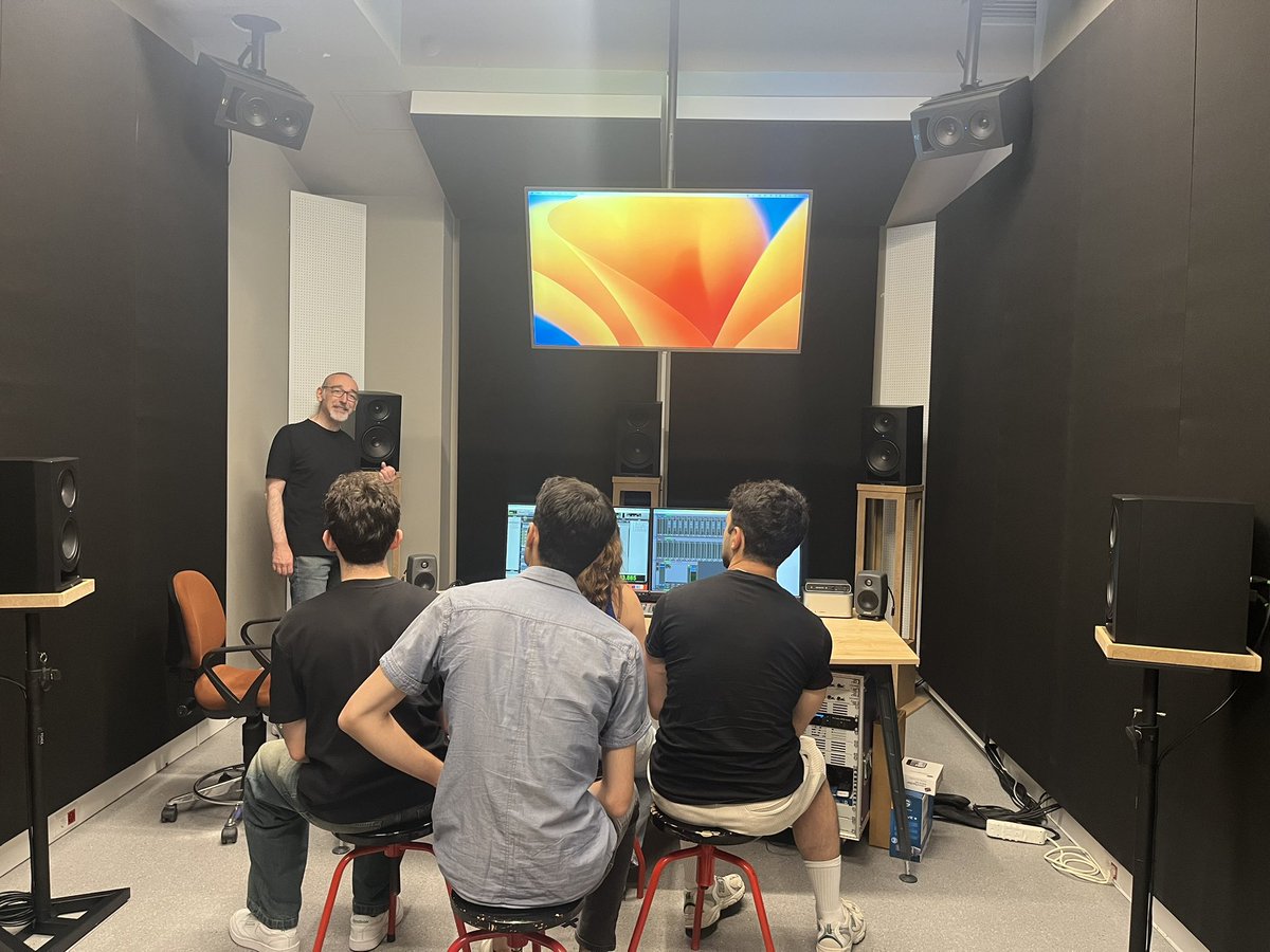 BUrgenlab's tweet image. Special lab activity w/ our summer interns: Visited the Dolby Atmos studio of Bilkent COMD and our collaborator @UfukOnen gave us a wonderful demo! Looking forward to the next steps in our interdisciplinary project on cogneuro of music perception in immersive audio environments!