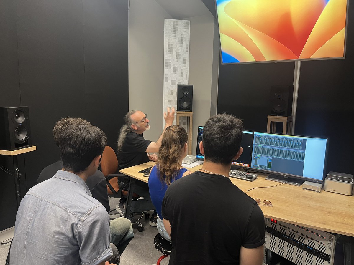 BUrgenlab's tweet image. Special lab activity w/ our summer interns: Visited the Dolby Atmos studio of Bilkent COMD and our collaborator @UfukOnen gave us a wonderful demo! Looking forward to the next steps in our interdisciplinary project on cogneuro of music perception in immersive audio environments!