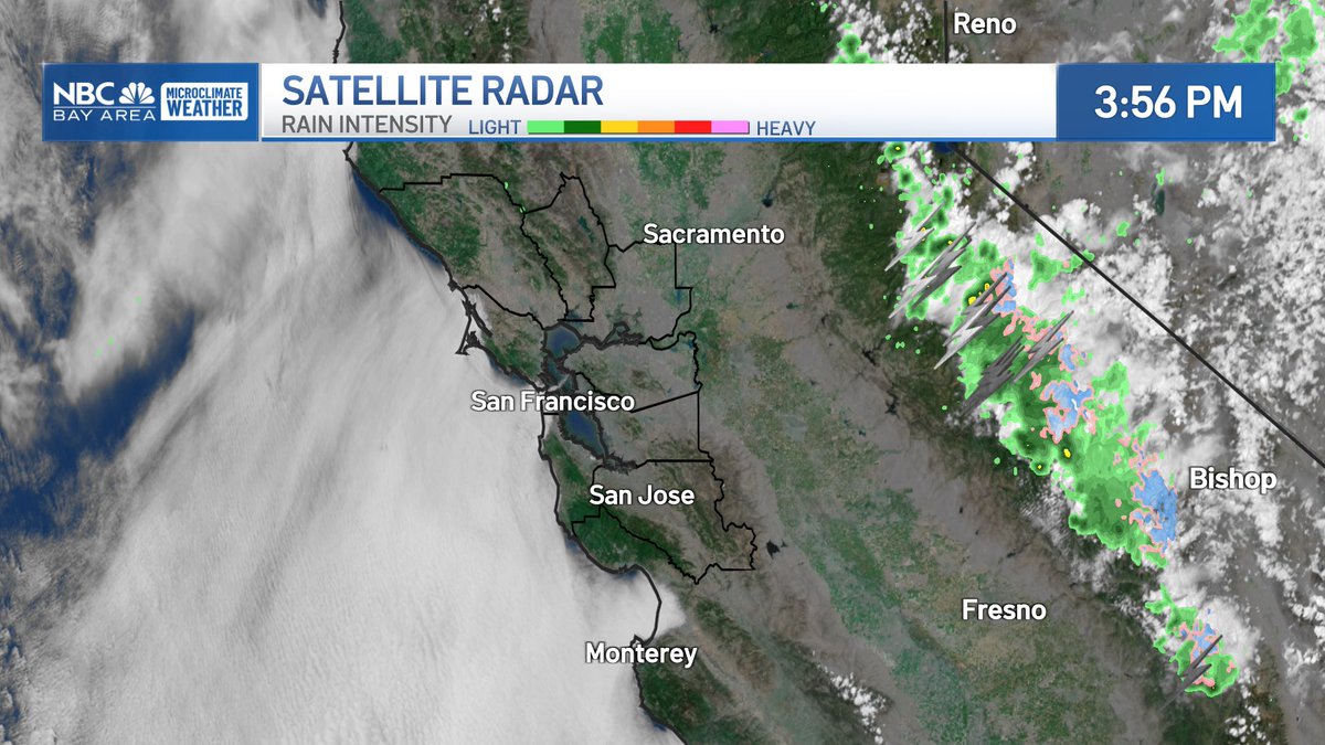 Stable and unstable: the fog footprint is evident on our Bay Area microclimate temperatures today, a classic stable Summer air environment. Meanwhile, it’s quite the opposite near the Sierra, warm moist air rising through cooler air aloft is a recipe for thunderstorms, hail,