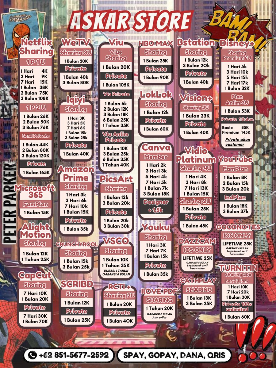 raitns's tweet image. Hii disini Apps Prem since 2023 jarang problem. Testimoni 2000+ 

Netflix, youtube, grammarly, chatgpt, disney+ deepl, viu+ duolinggo, iqiyi, wetv, sewa zoom, Hbo max, pictsart, microsoft, Bs station, Canva, Vidio, Prime, Vision+ Youku, Alight Motion, Akun Turnitin. 

#zonauang
