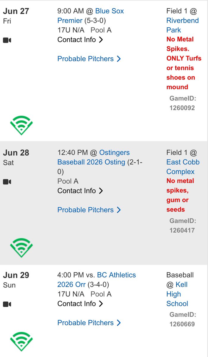 Matthew Perez (@matthew_3_perez) on Twitter photo Schedule just dropped for WWBA
Pickens ➡️ Chapel Hill ➡️ Riverbend ➡️ East Cobb ➡️ Kell with <a href="/CalSelectBB/">California Select Baseball</a> Schedule just dropped for WWBA
Pickens ➡️ Chapel Hill ➡️ Riverbend ➡️ East Cobb ➡️ Kell with <a href="/CalSelectBB/">California Select Baseball</a>