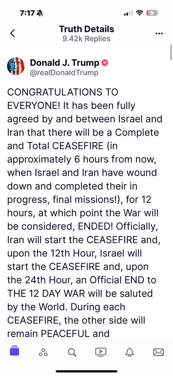 danriversitv's tweet image. Trump announces a peace deal to end the Israel Iran conflict - the 12 day war.