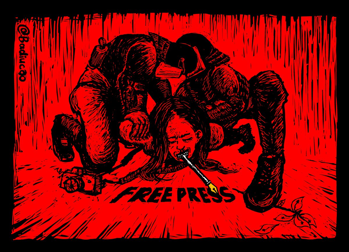 badiucao's tweet photo. The spirit of #AppleDaily will never die!

Great honor to join @RSF_inter and contribute my cartoon to this amazing special edition of #AppleDaily with #HongKong journalists like @krislc 🔥

check the full version here: https://t.co/BX9lOr26Mu