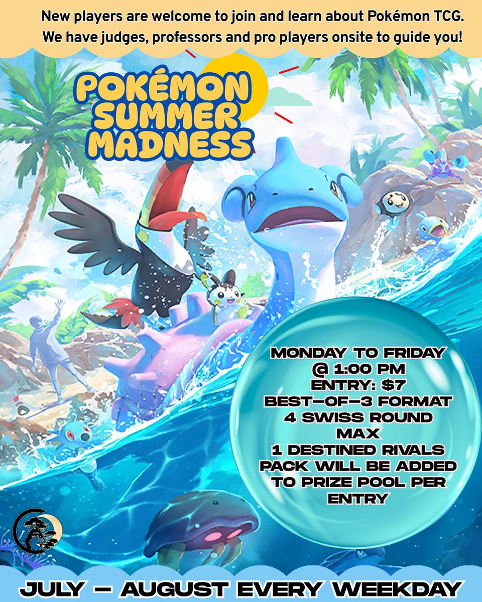 How much Pokémon TCG is enough? The answer is NEVER!
From July to August, join us Monday to Friday at 1 PM, for some fun and competitive Pokémon action!
Stay tuned – we might have special guests joining us later in the summer, with announcements coming soon.