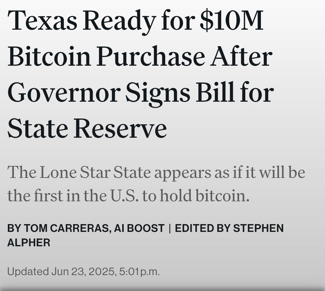 🚨 Texas to allocate $10M for Bitcoin under HB448, becoming the first U.S.  state to fund a BTC reserve via market purchases. Arizona and New Hampshire  passed similar bills but never appropriated