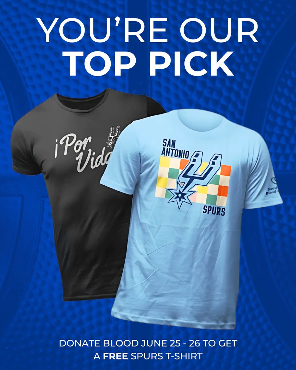 Calling all @Spurs fans! 🏀

Take home a limited edition STBT x Spurs T-shirt just in time for the NBA draft when you #DonateBlood at a donor center 6/25 &amp; 6/26

Slam Dunk here👉 SouthTexasBlood.org/Give