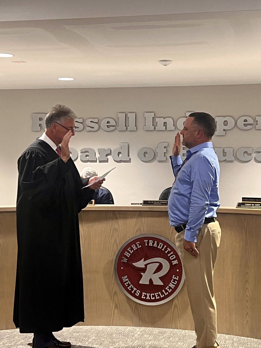 A proud night in Russell!🤘♥️ Congratulations to Mr. Johnny Highfield on being officially sworn in as a member of the Russell Independent Board of Education. Special thanks to Kentucky Supreme Court Justice and Russell graduate Bob Conley for honoring us with his presence!